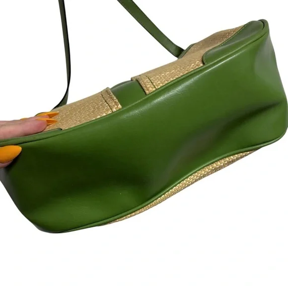 Etienne Aigner Y2k Green & Tan Woven Shoulder Bag - Picture 5 of 7